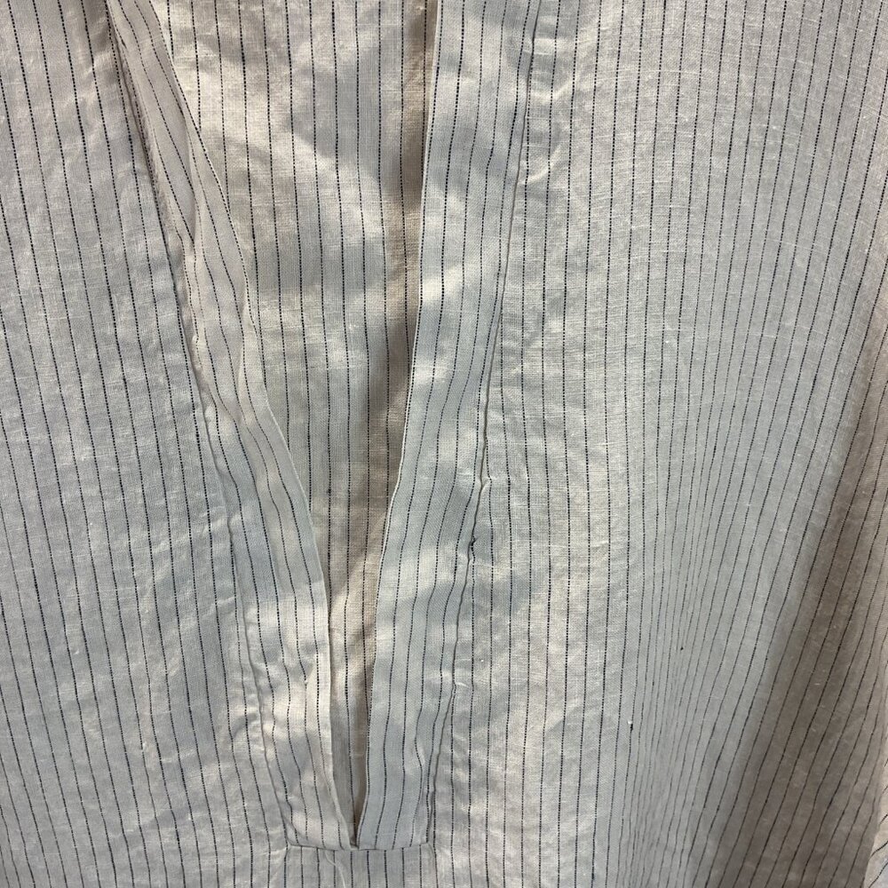 Le Paris Petit Linen pocket oversized tunic dress ivory striped‎ 3/4 sleeve MED - Picture 6 of 13